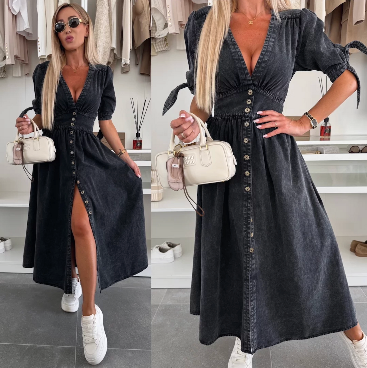 Ivanka™️ – Un'abito in denim brillante per un'eleganza senza tempo!