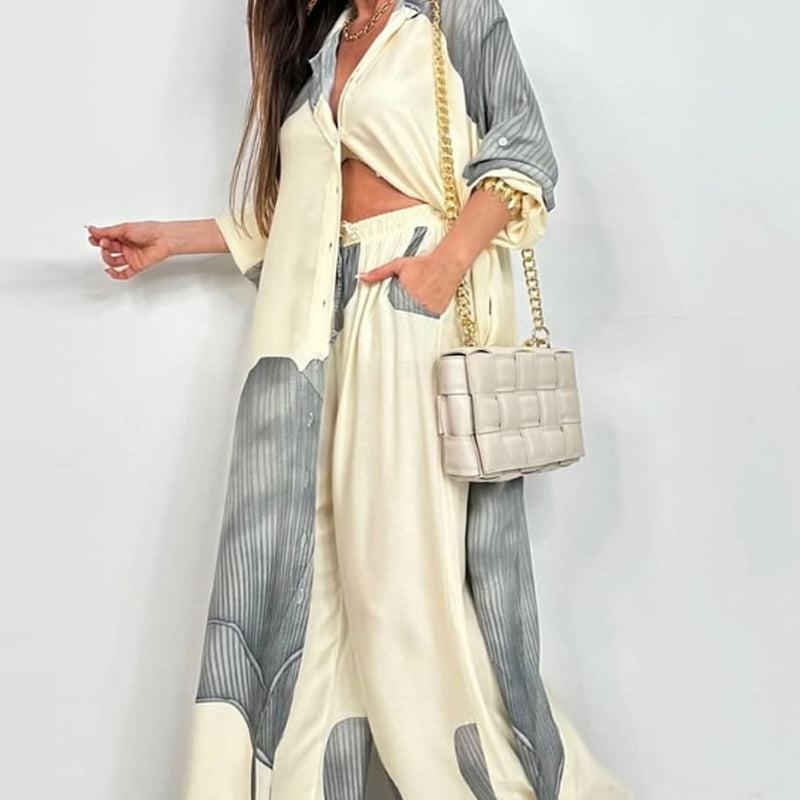 Set di camicia lunga con bottoni e pantaloni con coulisse✨ Consegna gratuita.