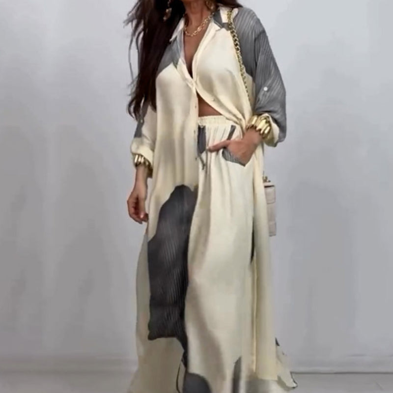 Set di camicia lunga con bottoni e pantaloni con coulisse✨ Consegna gratuita.